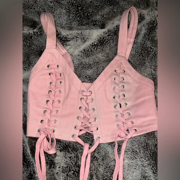 Dolls Kill Club Exx Levels Unlocked Twill Lace Up Crop Top and Skirt Set - Picture 4 of 7